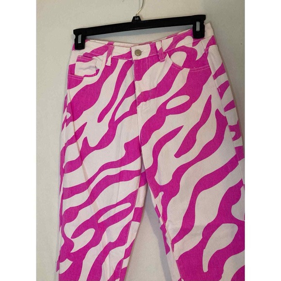 SHEIN Denim - SHEIN Women S Pink White Zebra Print High Waisted Straight Leg Jeans